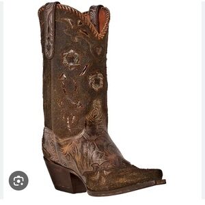 Dan Post  Leather Penny Bronze Floral Handcrafted Western Boots Cowgirl